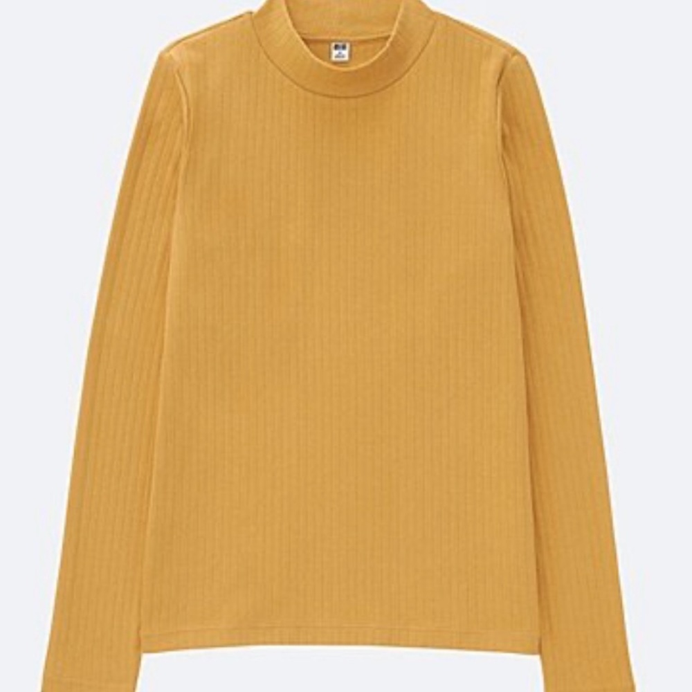 Uniqlo Yellow Ribbed High Neck Long Sleeve Tshirt
